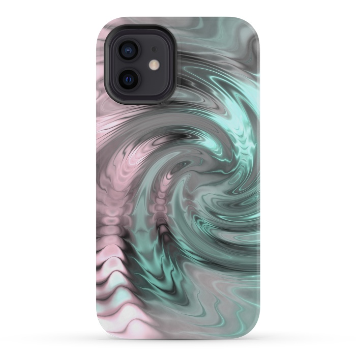 iPhone 12 mini StrongFit Abstract Fractal Swirl Rose Gold And Teal 2 by Andrea Haase