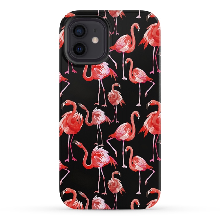 iPhone 12 StrongFit Flamingos on Black by  Utart
