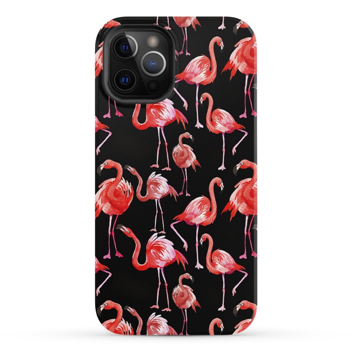 iPhone 12 Pro StrongFit Flamingos on Black by  Utart