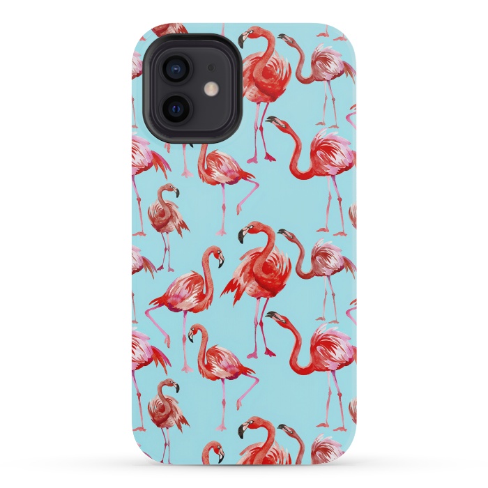 iPhone 12 mini StrongFit Flamingos on Blue by  Utart