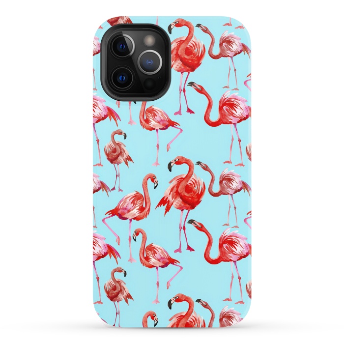 iPhone 12 Pro StrongFit Flamingos on Blue by  Utart