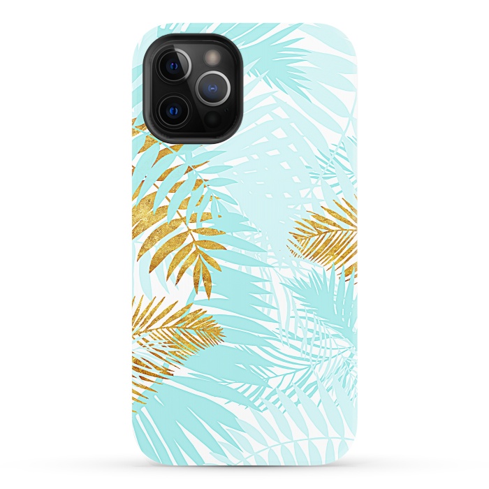 iPhone 12 Pro StrongFit Teal and Gold Palm Leaves by  Utart
