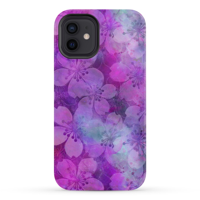 iPhone 12 mini StrongFit Purple Watercolor Flower Pattern by Andrea Haase