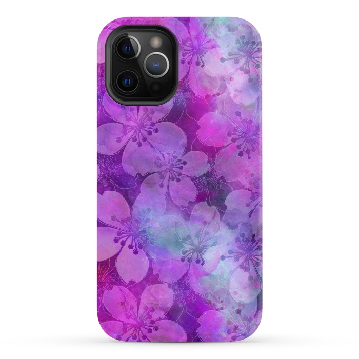 iPhone 12 Pro StrongFit Purple Watercolor Flower Pattern by Andrea Haase
