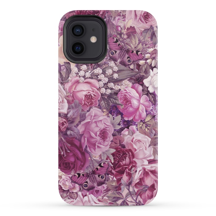 iPhone 12 mini StrongFit Vintage Pink Rose Butterfly Pattern by Andrea Haase