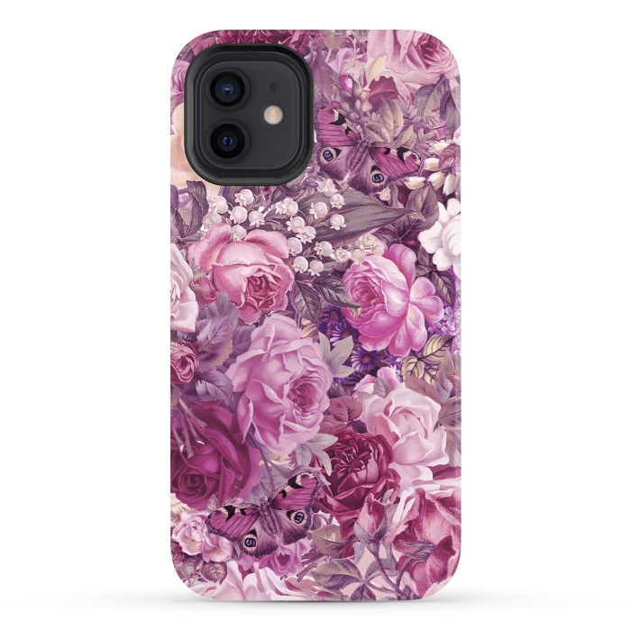 iPhone 12 StrongFit Vintage Pink Rose Butterfly Pattern by Andrea Haase