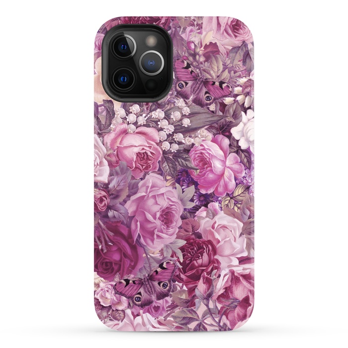 iPhone 12 Pro StrongFit Vintage Pink Rose Butterfly Pattern by Andrea Haase