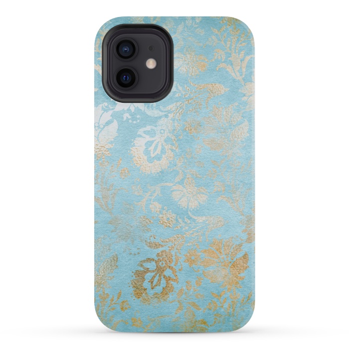 iPhone 12 mini StrongFit TEAL and GOLD Damask Pattern by  Utart