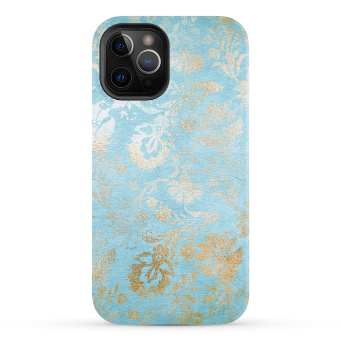 iPhone 12 Pro StrongFit TEAL and GOLD Damask Pattern by  Utart