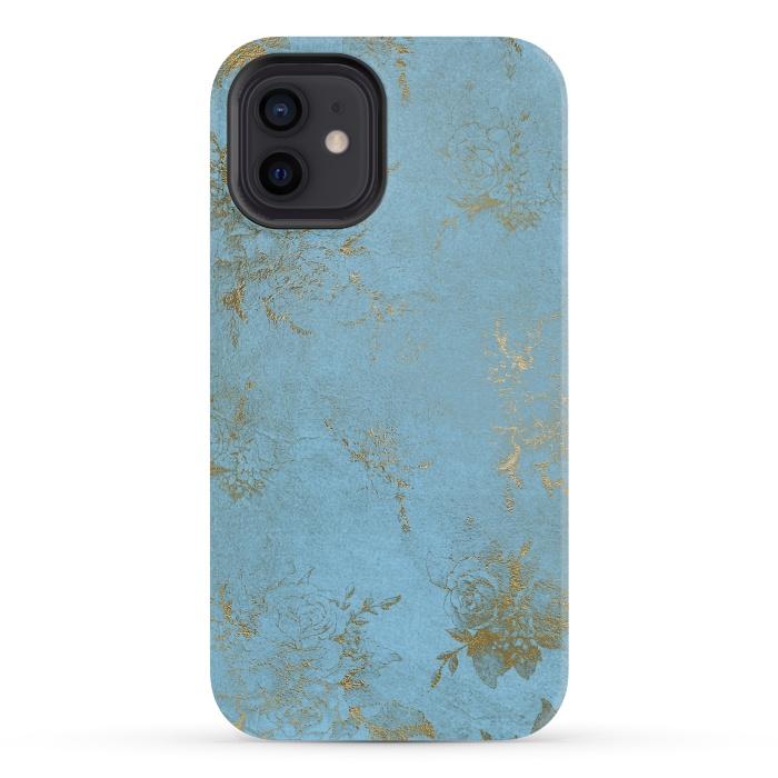 iPhone 12 mini StrongFit  Gold Damask on Sky Blue  by  Utart