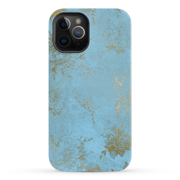 iPhone 12 Pro StrongFit  Gold Damask on Sky Blue  by  Utart