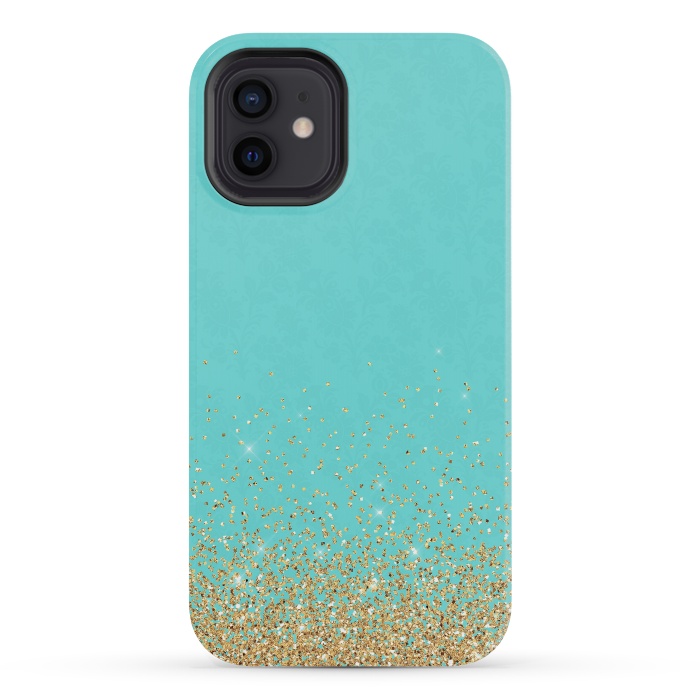 iPhone 12 mini StrongFit Teal and Gold Glitter by  Utart