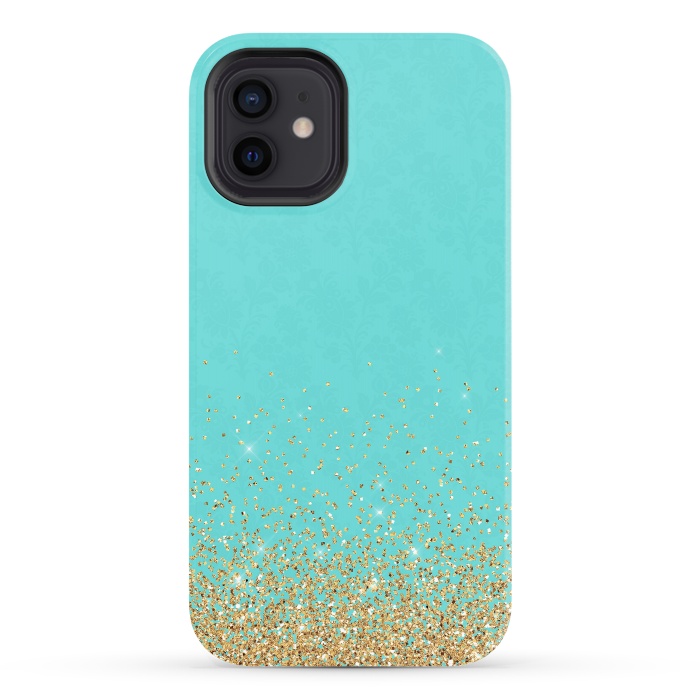 iPhone 12 StrongFit Teal and Gold Glitter by  Utart