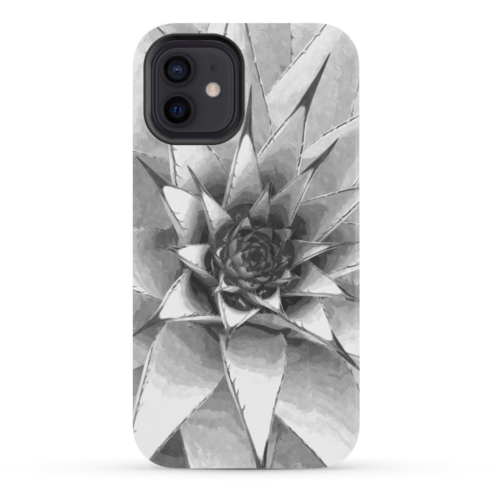 iPhone 12 mini StrongFit Black and White Cactus Succulent by Alemi