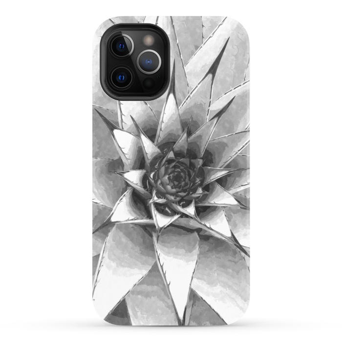 iPhone 12 Pro StrongFit Black and White Cactus Succulent by Alemi