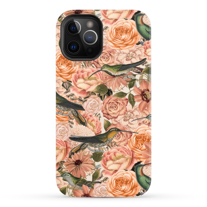 iPhone 12 Pro StrongFit Vintage Flower And Hummingbird Pattern by Andrea Haase