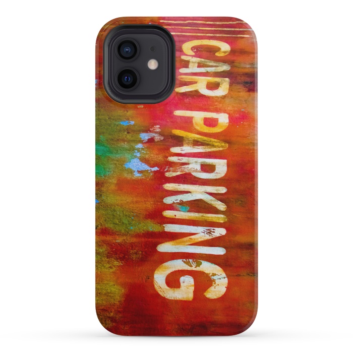 iPhone 12 mini StrongFit Grunge Spray Paint Car Parking Sign by Andrea Haase