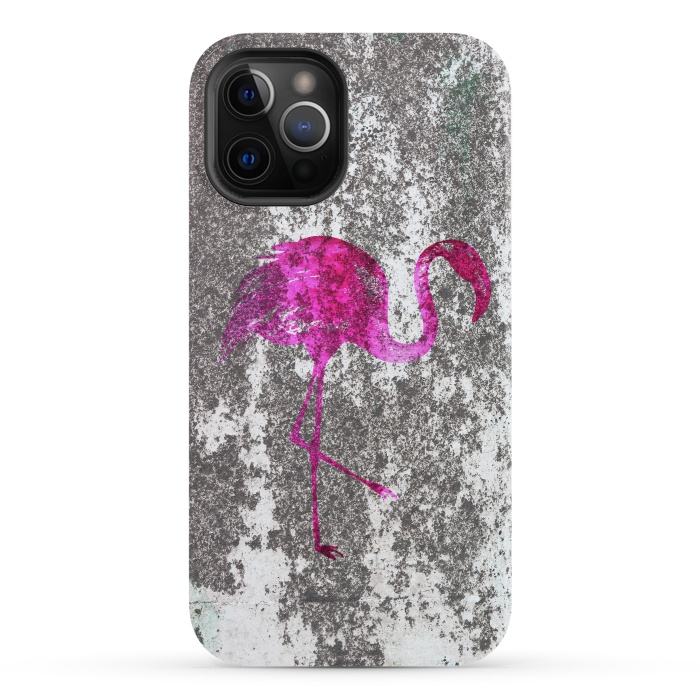 iPhone 12 Pro StrongFit Pink Flamingo Bird On Grunge Wall by Andrea Haase