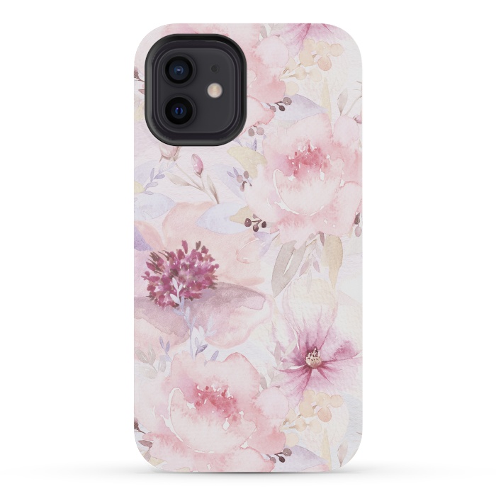 iPhone 12 mini StrongFit Pink Pastel Watercolor Flower Pattern by  Utart