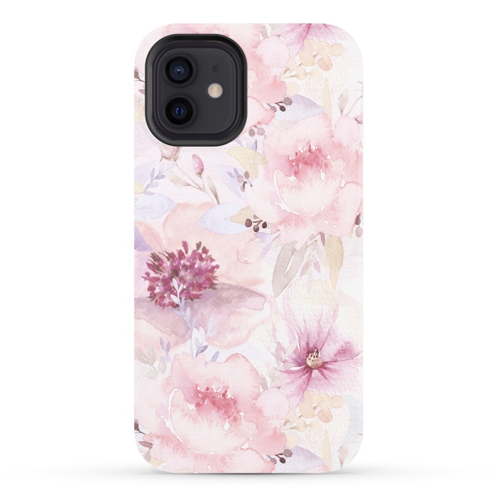 iPhone 12 StrongFit Pink Pastel Watercolor Flower Pattern by  Utart