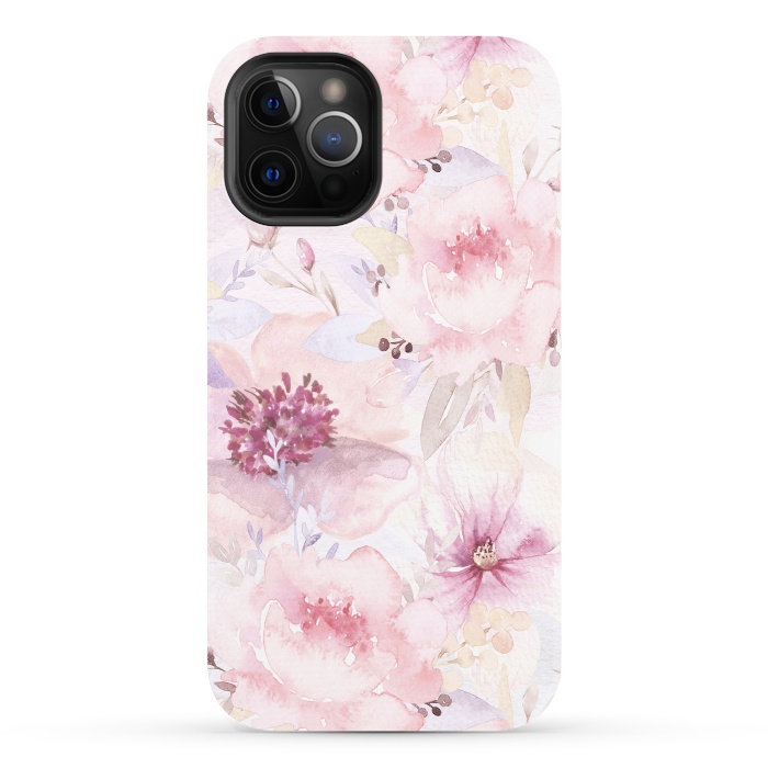 iPhone 12 Pro StrongFit Pink Pastel Watercolor Flower Pattern by  Utart