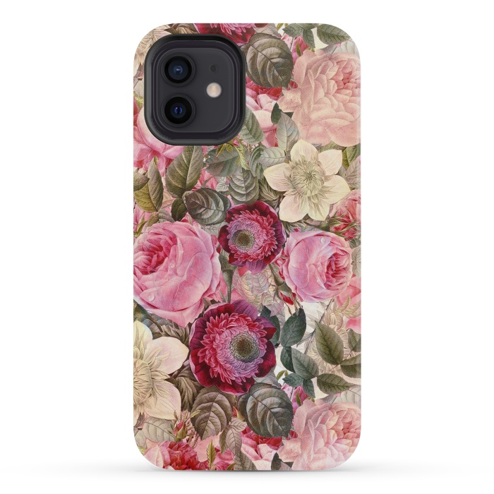 iPhone 12 mini StrongFit Pink Vintage Flower Pattern by  Utart