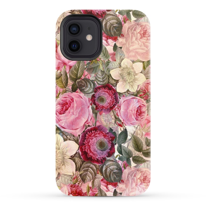 iPhone 12 StrongFit Pink Vintage Flower Pattern by  Utart