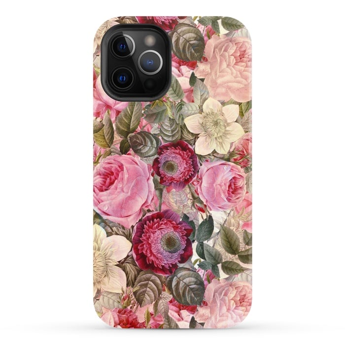iPhone 12 Pro StrongFit Pink Vintage Flower Pattern by  Utart
