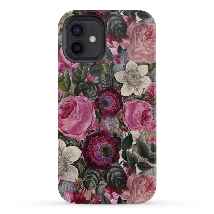 iPhone 12 mini StrongFit Purple and Pink Retro Flower Roses Pattern by  Utart