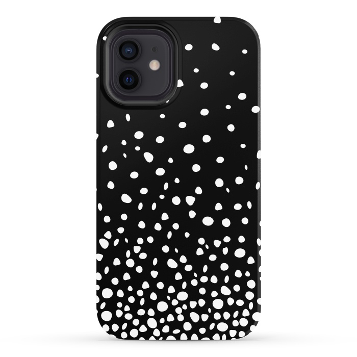 iPhone 12 StrongFit White on Black Polka Dot Dance by DaDo ART