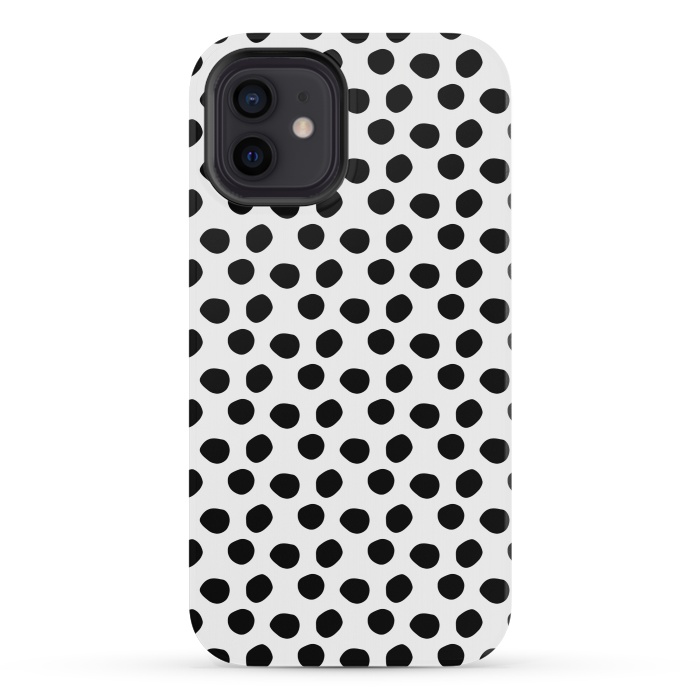 iPhone 12 mini StrongFit Hand drawn black polka dots on white by DaDo ART