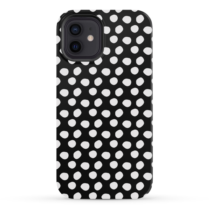 iPhone 12 mini StrongFit Hand drawn white polka dots on black by DaDo ART