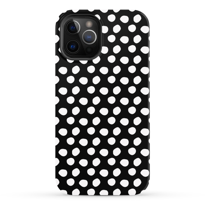 iPhone 12 Pro StrongFit Hand drawn white polka dots on black by DaDo ART