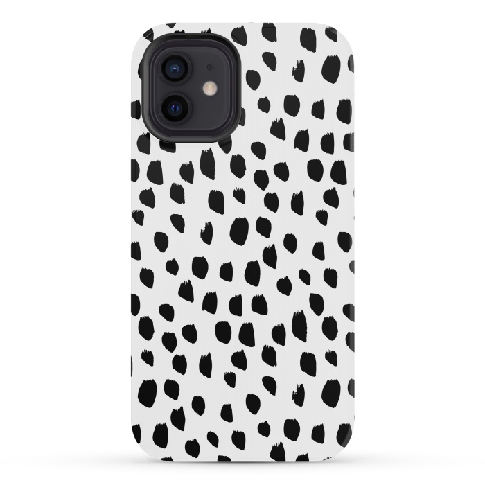 iPhone 12 mini StrongFit Hand drawn black crazy polka dots on white by DaDo ART
