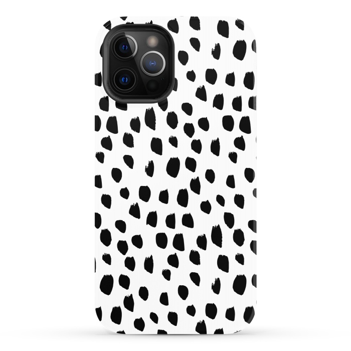 iPhone 12 Pro StrongFit Hand drawn black crazy polka dots on white by DaDo ART