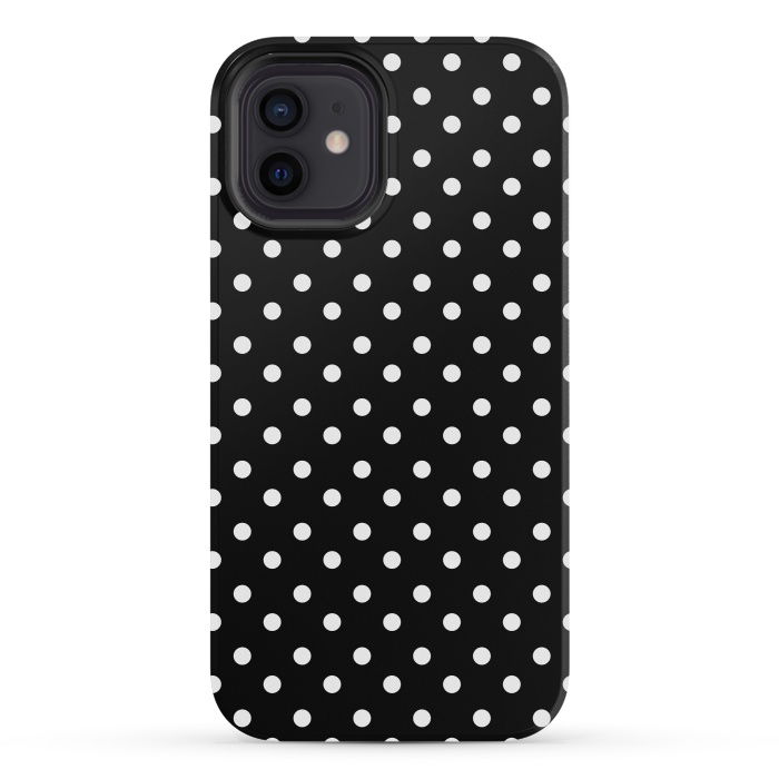 iPhone 12 mini StrongFit Cute little white polka dots on black by DaDo ART