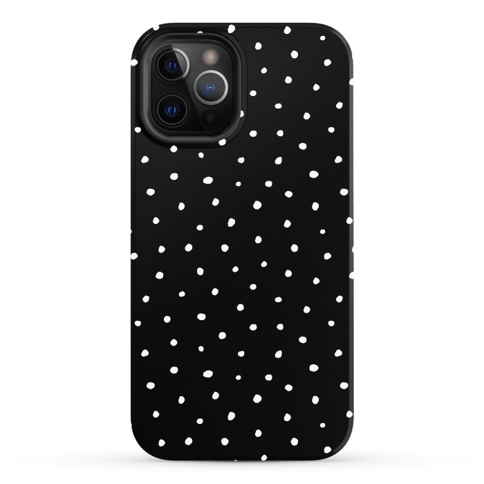 iPhone 12 Pro StrongFit Hand drawn little white polka dots on black by DaDo ART