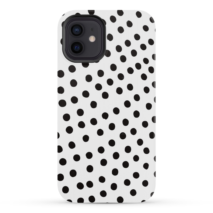 iPhone 12 mini StrongFit Drunk black polka dots on white by DaDo ART