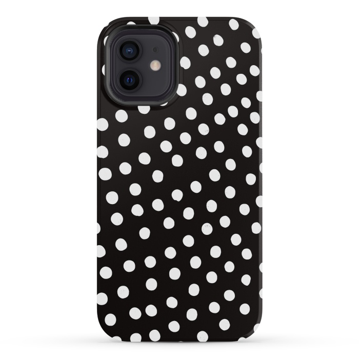 iPhone 12 mini StrongFit Drunk little white polka dots on black  by DaDo ART