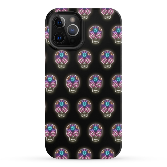 iPhone 12 Pro StrongFit Neon sugar skull pattern by Laura Nagel
