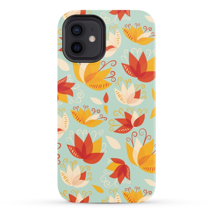 iPhone 12 StrongFit Whimsical Abstract Colorful Lily Floral Pattern by Boriana Giormova