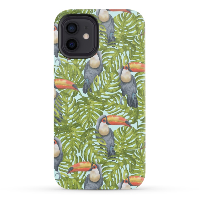 iPhone 12 mini StrongFit Monstera Birds by Creativeaxle