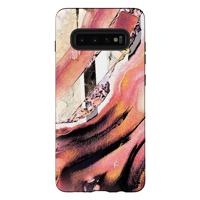 Galaxy S10 plus StrongFit Rose gold geode stones and marble stripes by Oana 