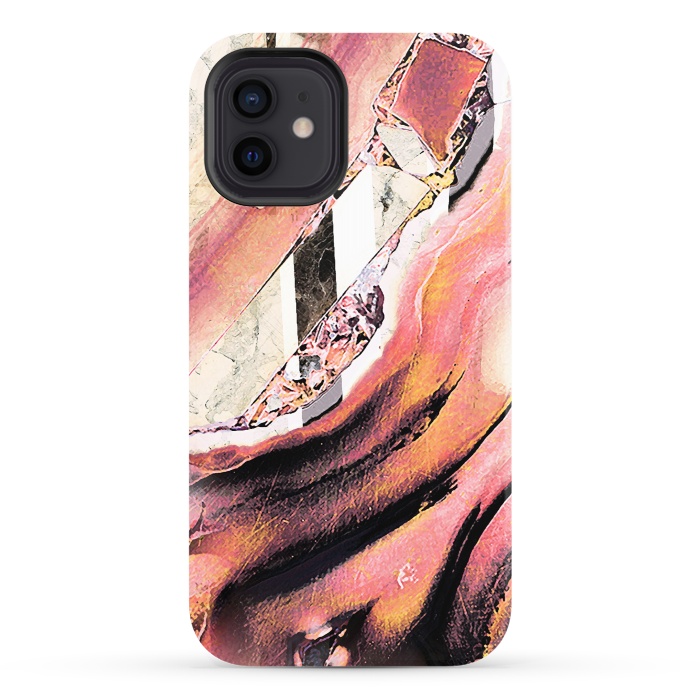 iPhone 12 StrongFit Rose gold geode stones and marble stripes by Oana 