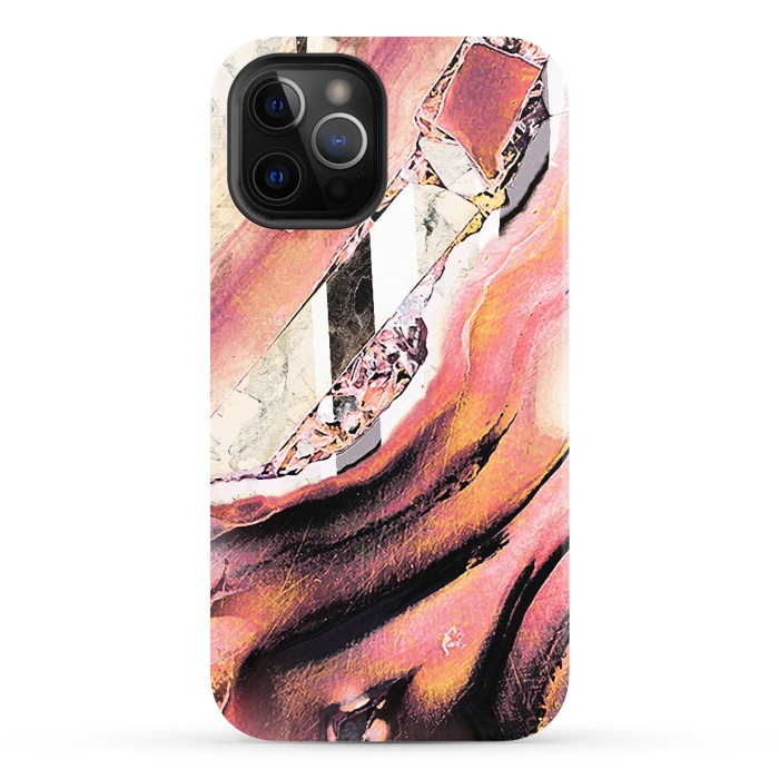 iPhone 12 Pro StrongFit Rose gold geode stones and marble stripes by Oana 