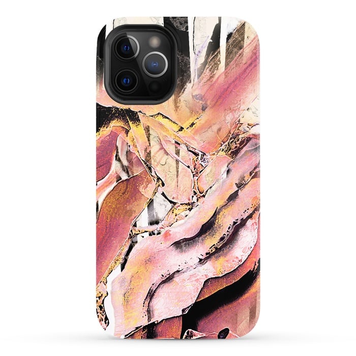 iPhone 12 Pro Max StrongFit Rose gold geode stones and marble stripes by Oana 