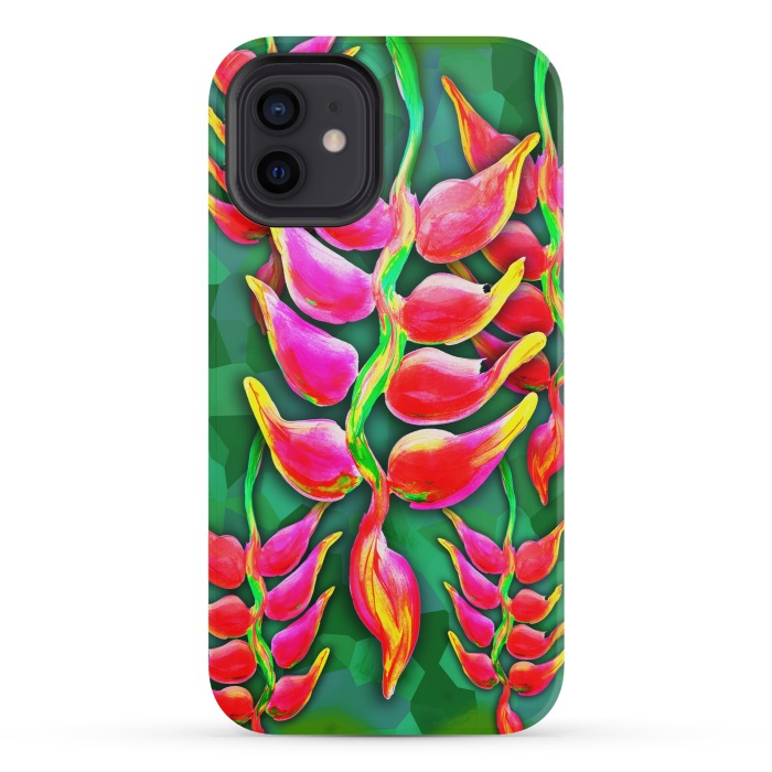 iPhone 12 mini StrongFit Exotic Flowers Heliconia Pendula Bright Red  by BluedarkArt