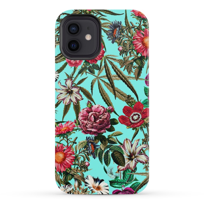 iPhone 12 mini StrongFit Marijuana and Floral Pattern II by Burcu Korkmazyurek