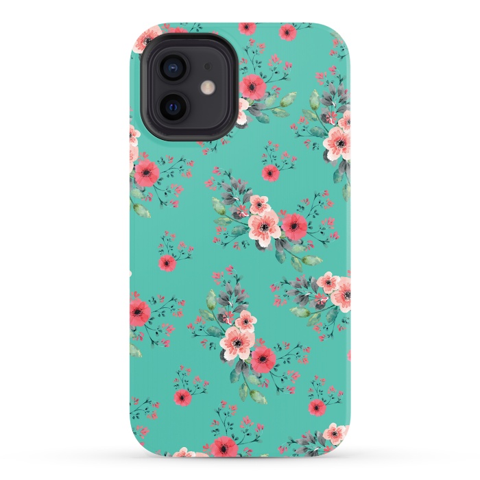 iPhone 12 StrongFit Flowers in Aquamarine by Rossy Villarreal