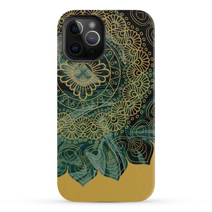 iPhone 12 Pro StrongFit Mandala in Green Marble by Rossy Villarreal